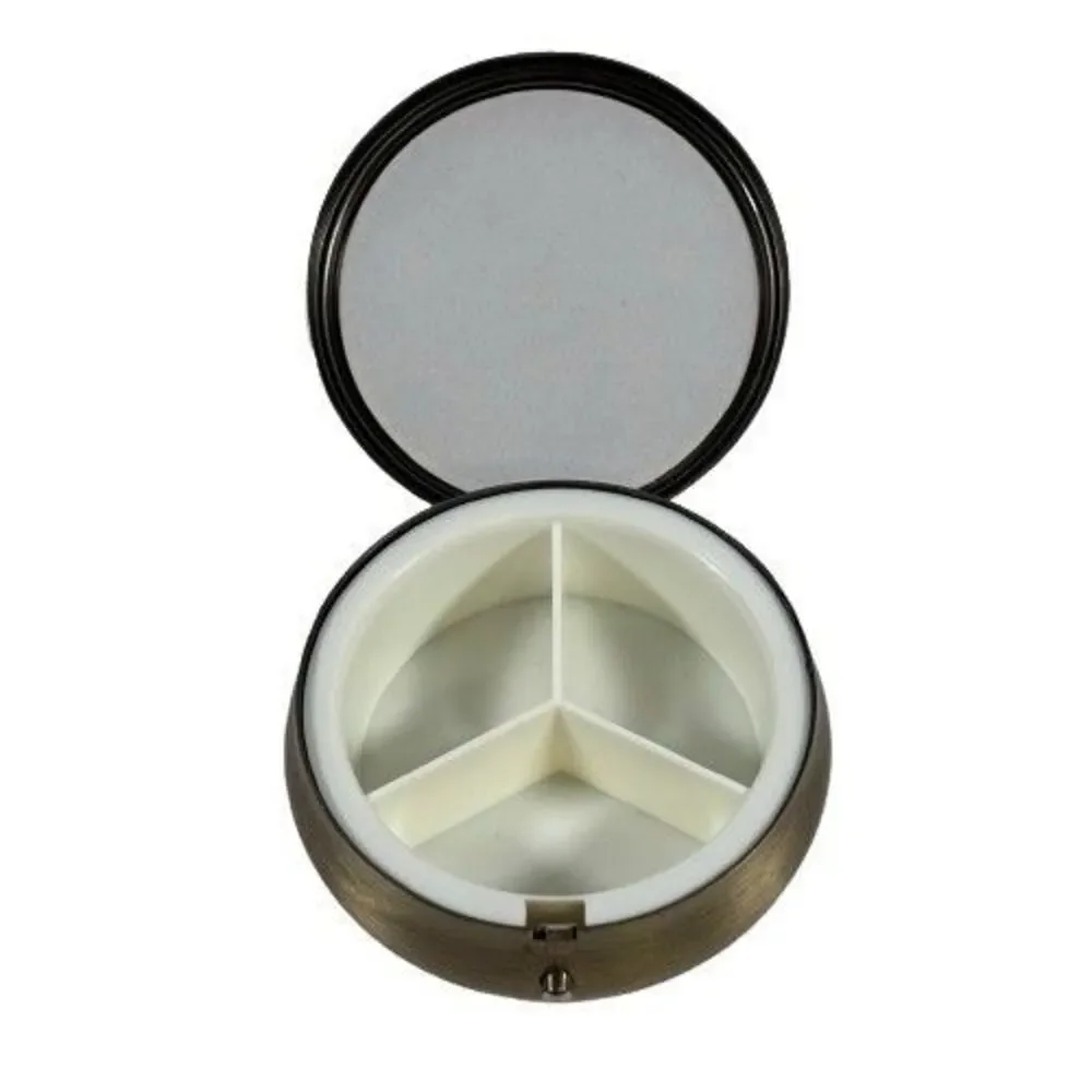 Pill Box Trinket Floral Design Blk Brass w/Crystal Embellishments 3 Compartments